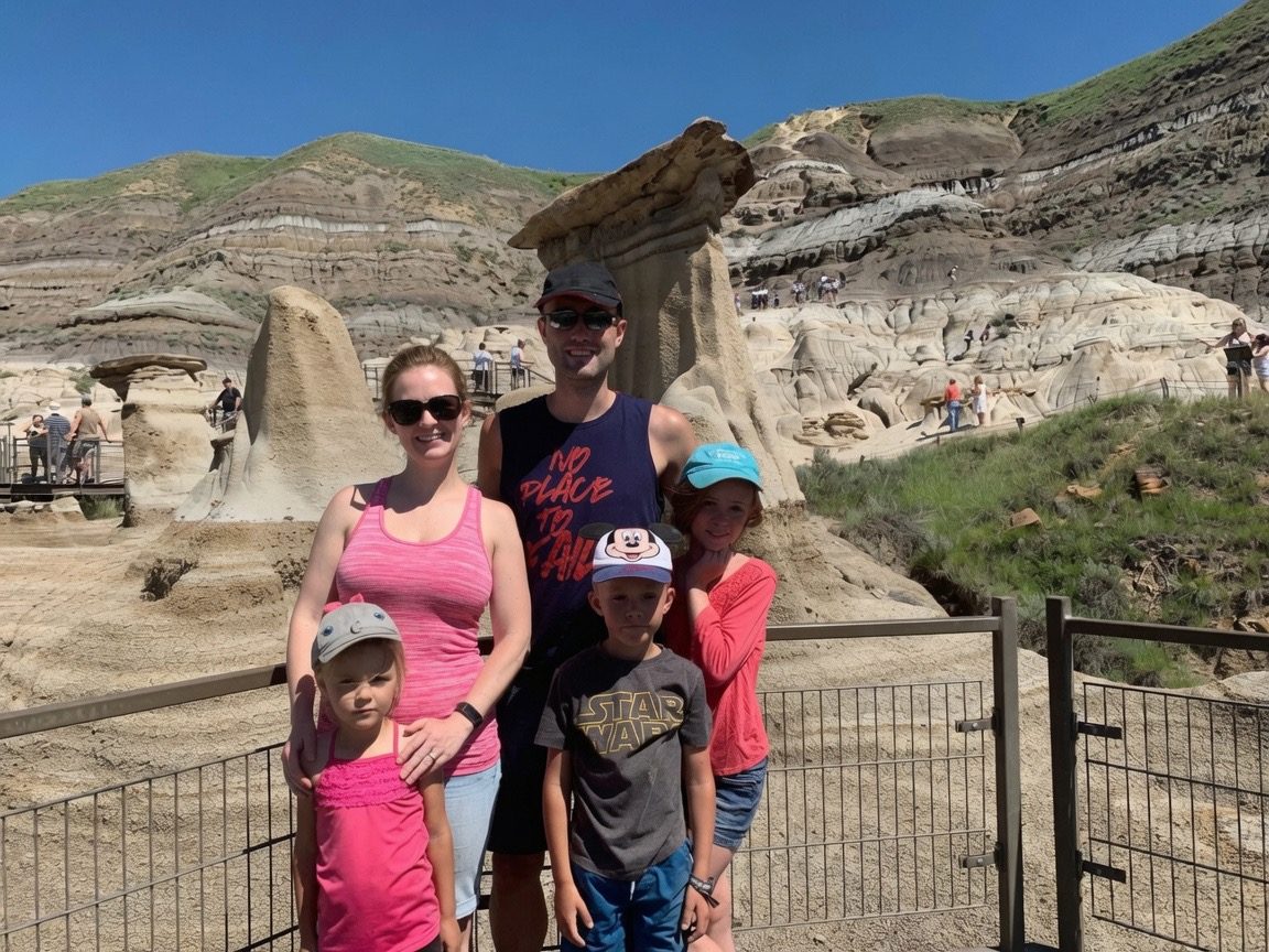 The Tagg family in the Alberta Badlands near Drumheller