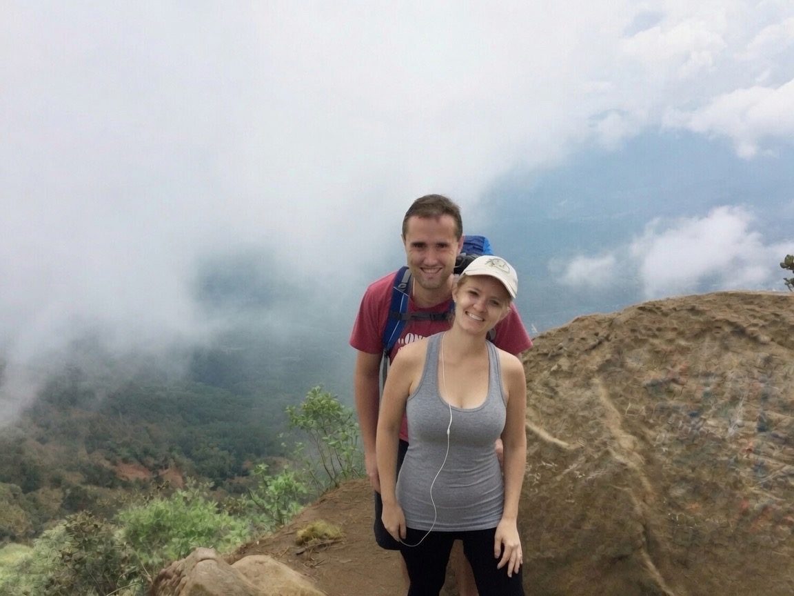 Josh and Nicole hiking San Pedro at Lake Atitlan, Guatemala