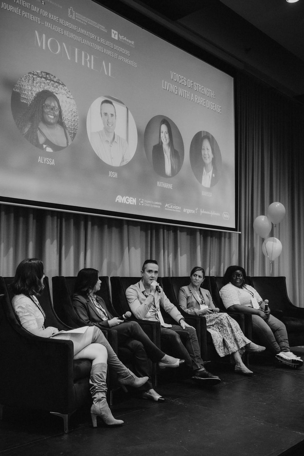 Josh speaking on the Voices of Strength rare-disease panel in Montreal