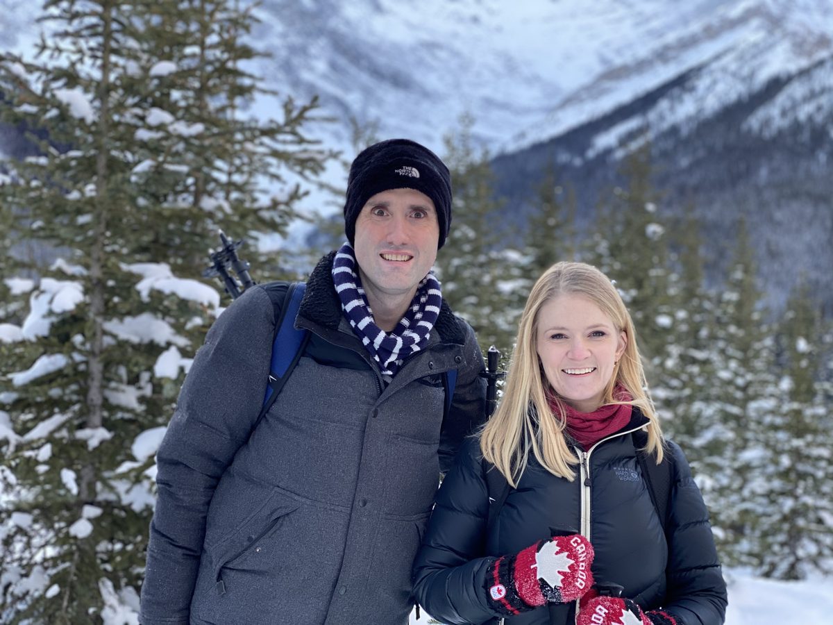 Josh and Nicole winter hiking in Kananaskis